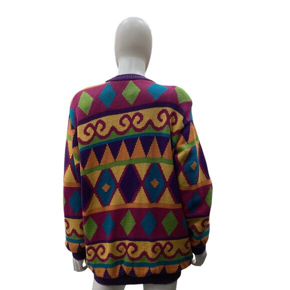 VTG 1980’ Women’s Cardigan One Size Oversized Lined Metal Buttons Multicolor - Picture 3 of 3